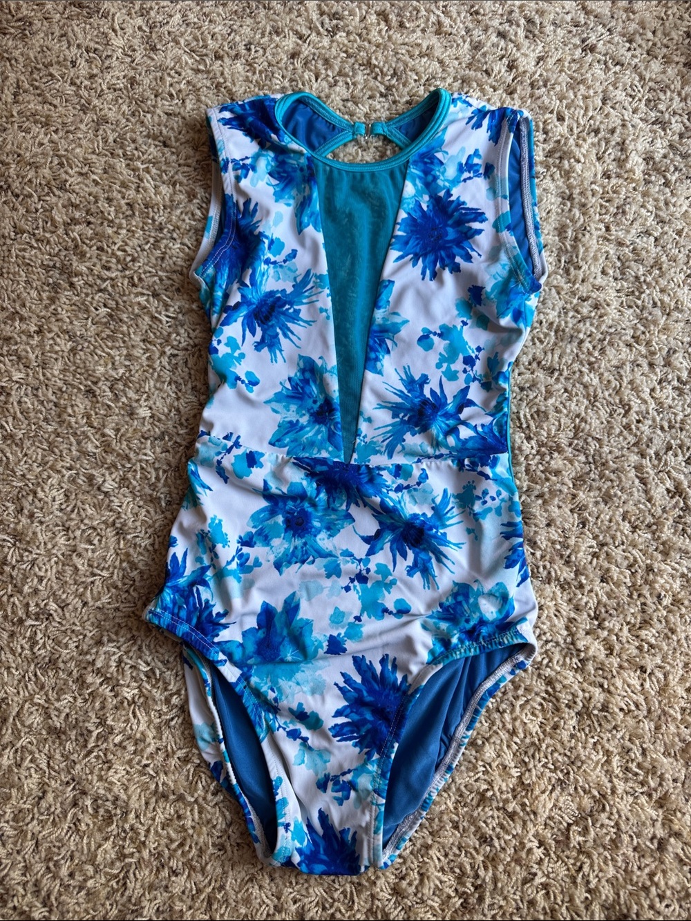 Chelsea b Girls' Blue Floral One-Piece leotard